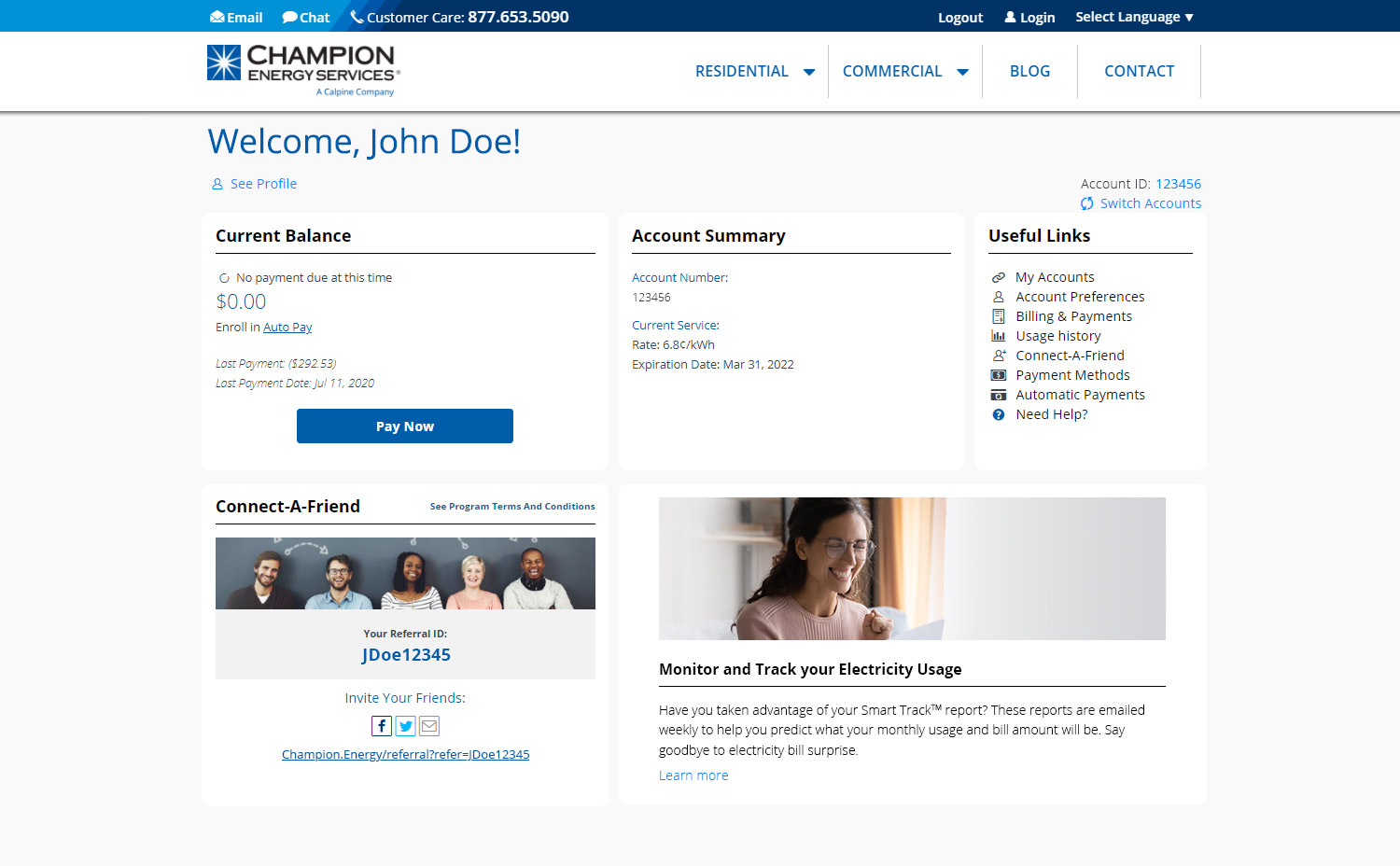 CustomerPortal-JohnDoe Champion Energy Customer Portal